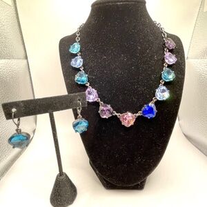 LOGO by Lori Goldstein Signed Multi Color Glass Crystal Necklace Earrings Set